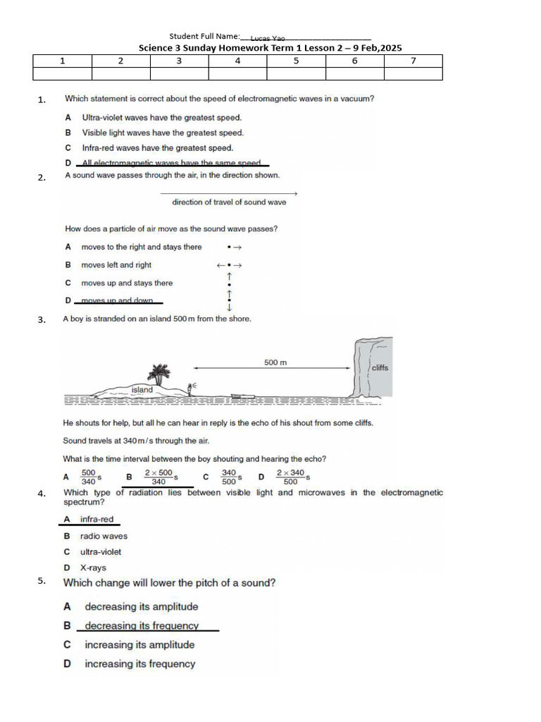 Science Homework: Light and Sound Waves | PDF