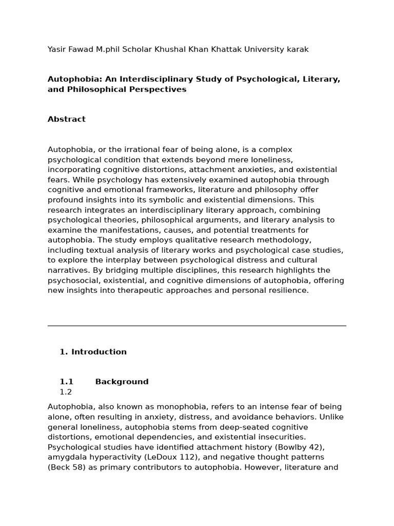 Understanding Autophobia: A Holistic Study | PDF | Existentialism ...
