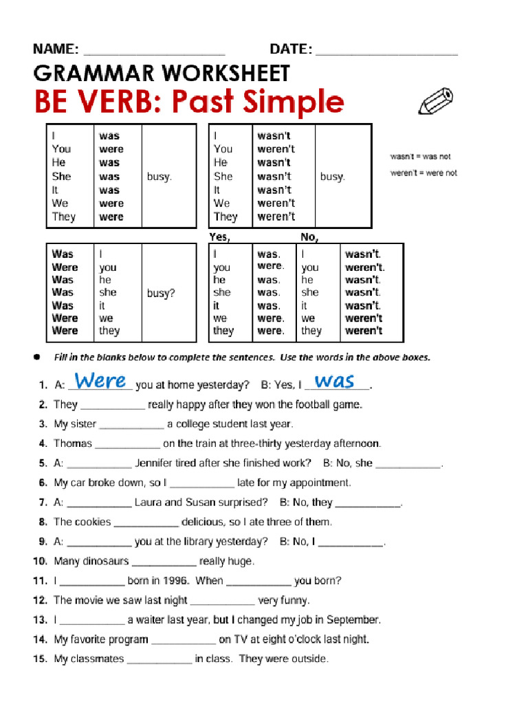 Lista de Exercícios - Verbo To Be Simple Past | PDF