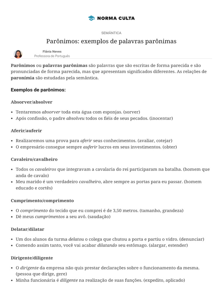 Exemplos de Palavras Parônimas | PDF