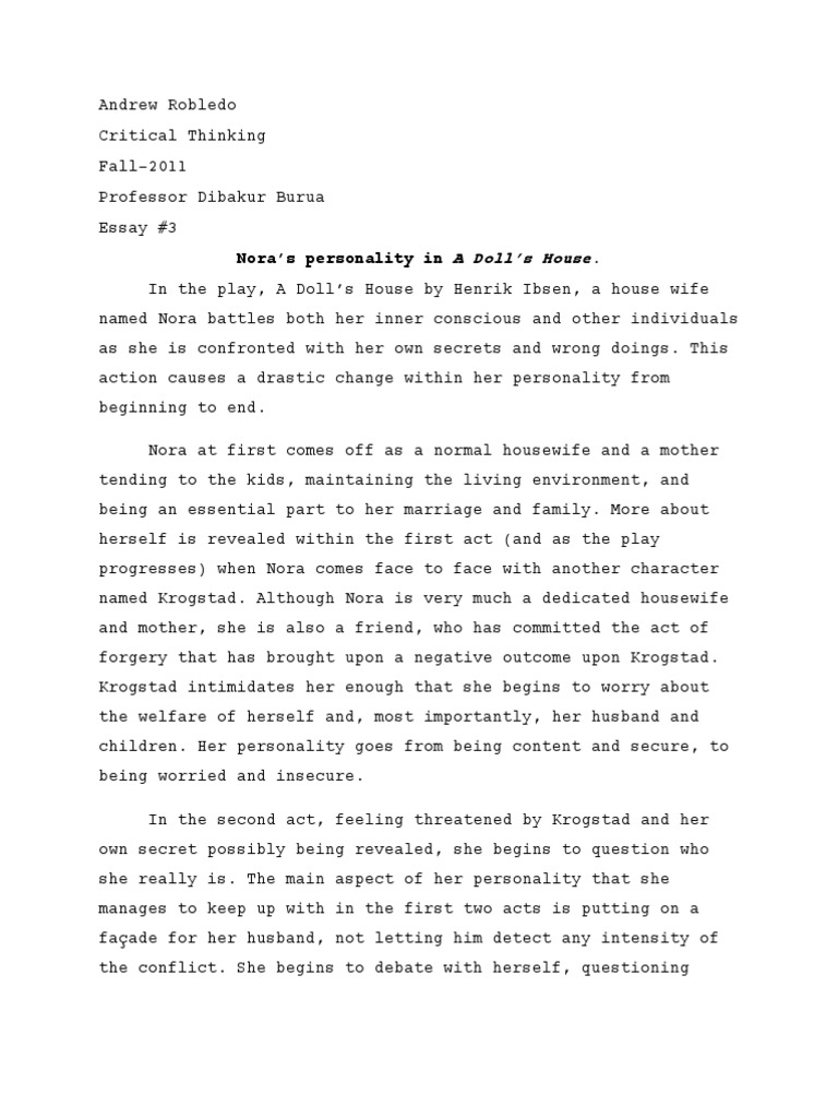 a doll's house essay examples