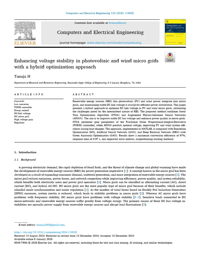 Enhancing Voltage Stability in Photovoltaic and Wind Micro Grids | PDF ...