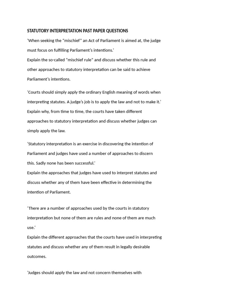 Statutory Interpretation Exam Questions | PDF | Statutory ...
