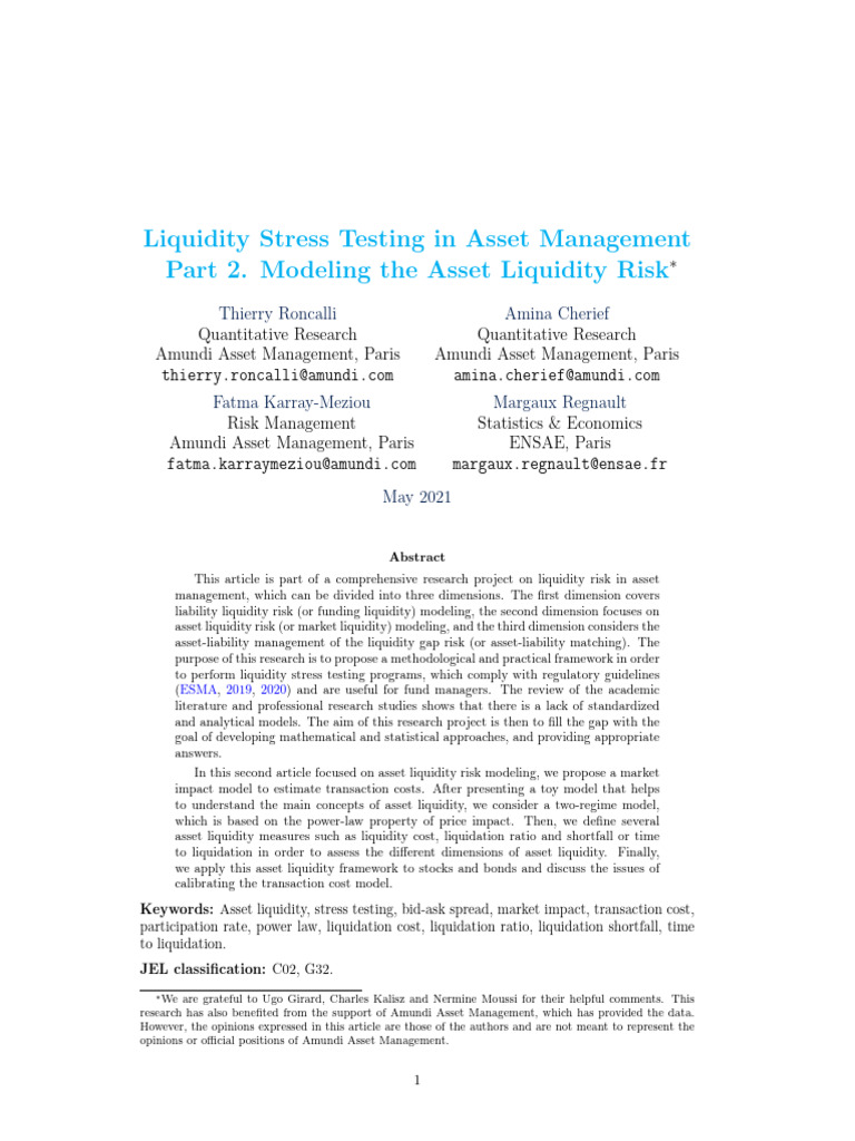Asset Liquidity Risk Modeling Framework | PDF | Liquidity Risk ...