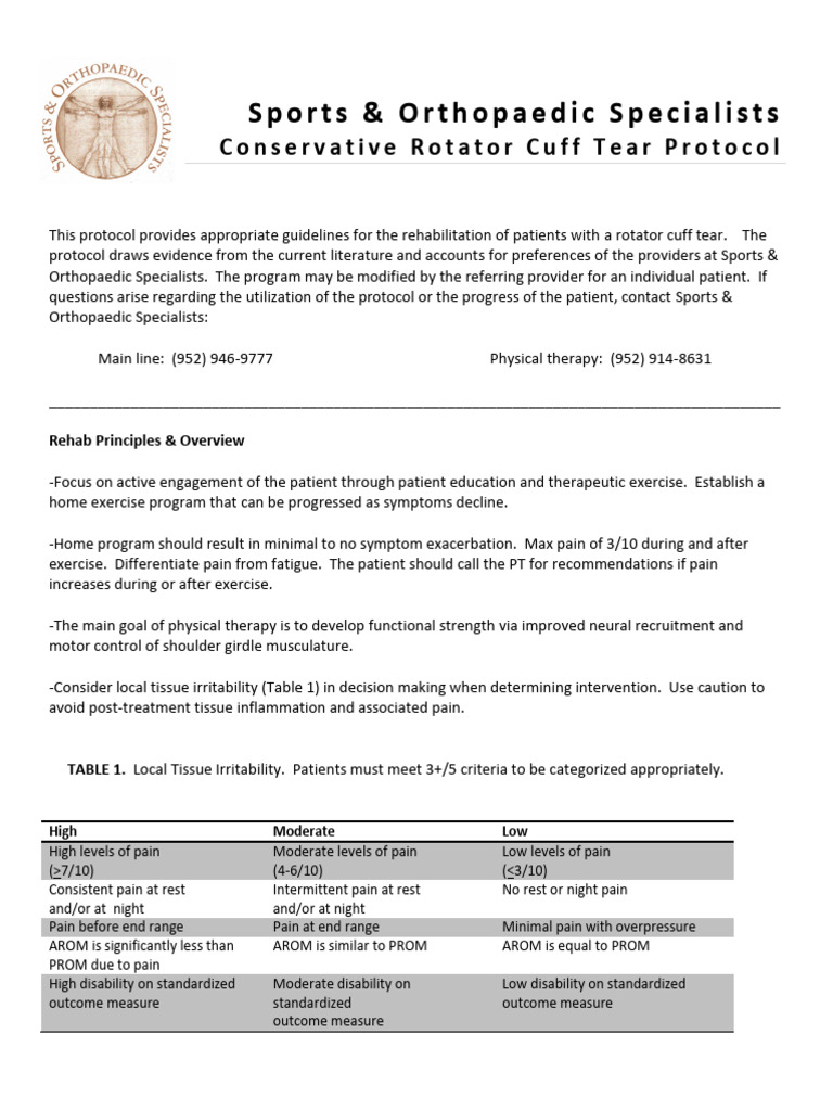 Rotator Cuff Tear Rehab Protocol | PDF | Physical Therapy | Pain
