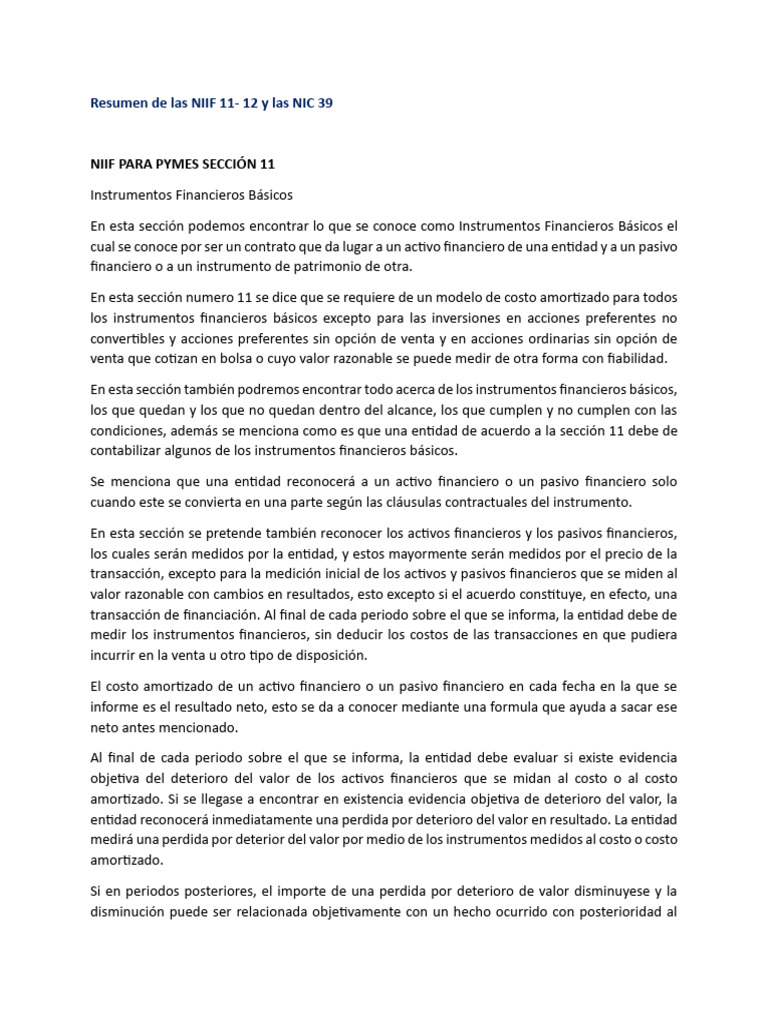 Resumen de NIIF y NIC 39 | PDF | normas internacionales de INFORMACION ...