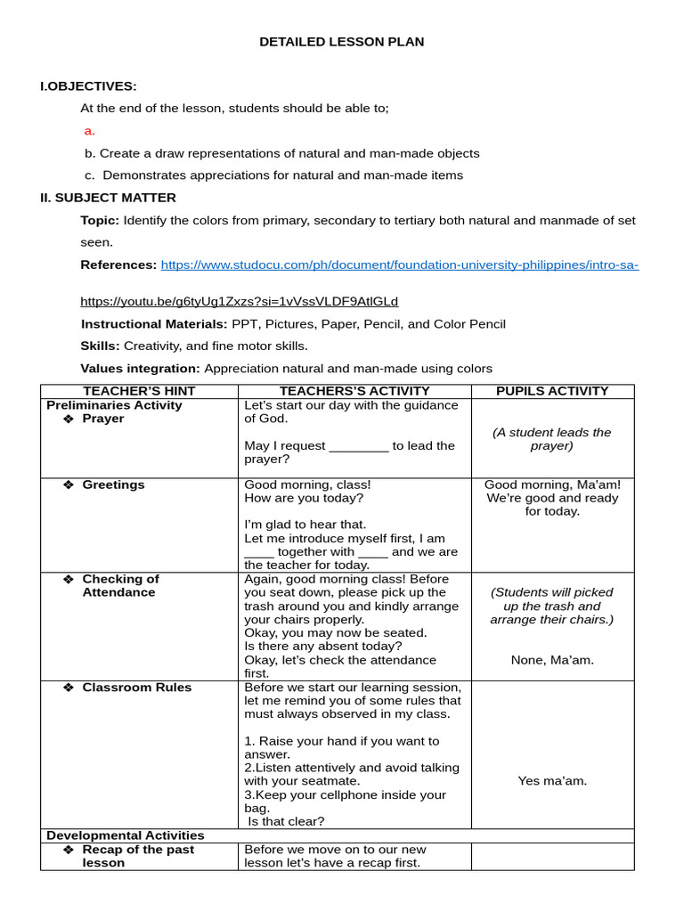 Color Identification Lesson Plan | PDF | Teaching | Education Theory