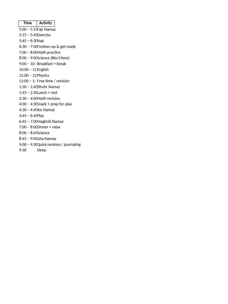 Weekly Routine by Day | PDF