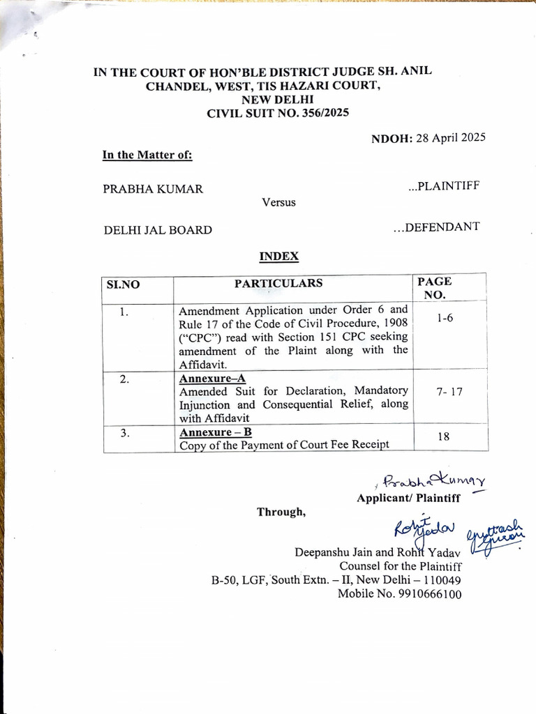 Amendment Application in Civil Suit 356/2025 | PDF | Lawsuit | Affidavit