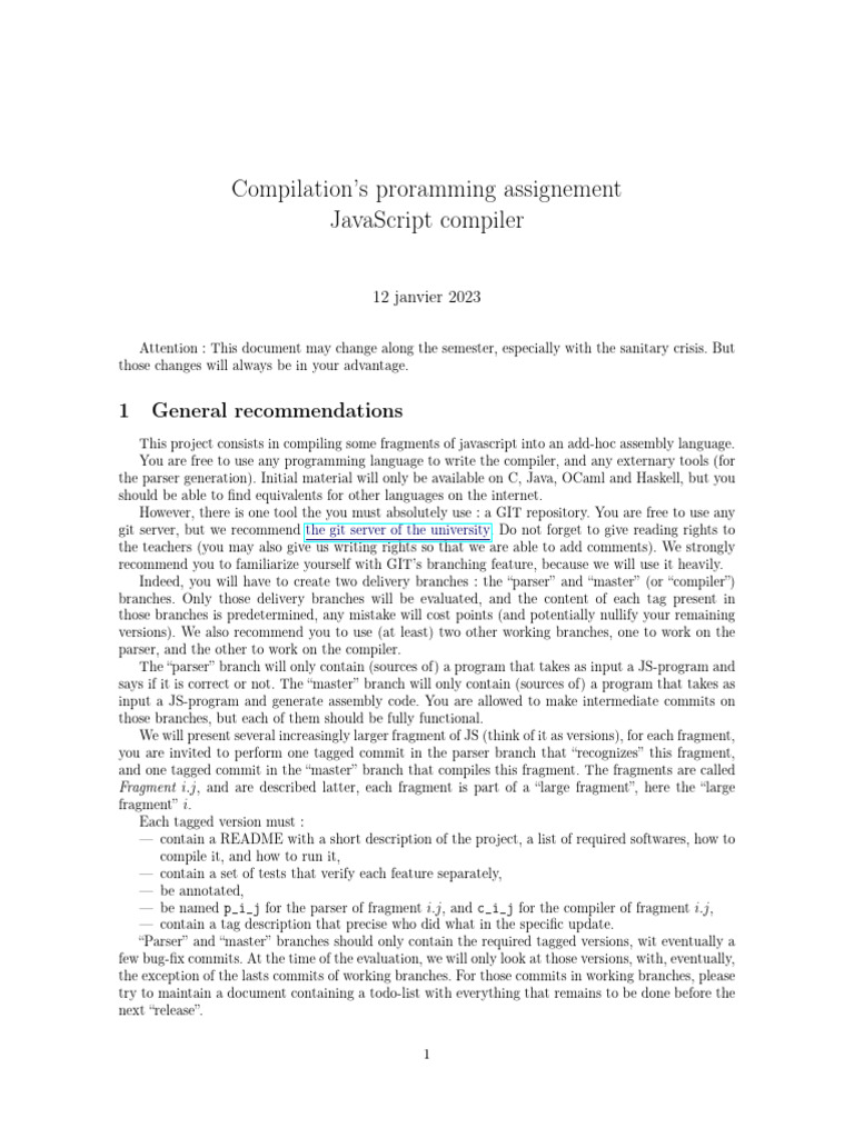 JavaScript Compiler Project Guidelines | PDF | Boolean Data Type ...