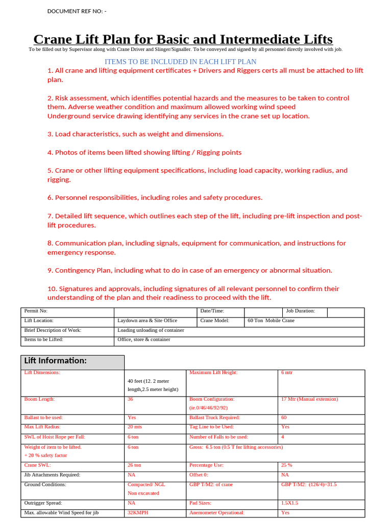 40 ft Container Lift Plan Guidelines | PDF | Crane (Machine)