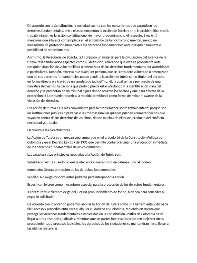 Acción de Tutela y Derechos Fundamentales | PDF | Debido al proceso ...