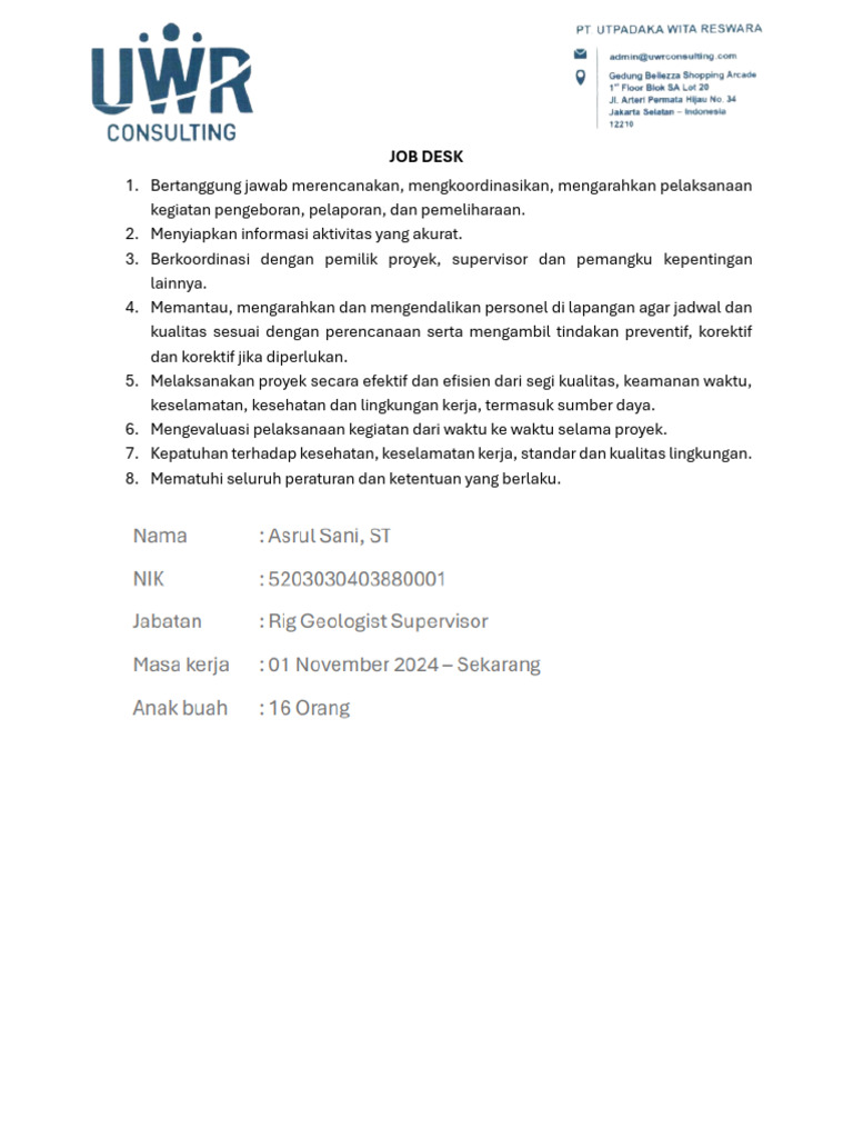 Job Desk Manajer Tambang JD.ID | PDF
