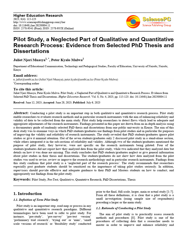 Importance of Pilot Studies in Research | PDF | Validity (Statistics ...