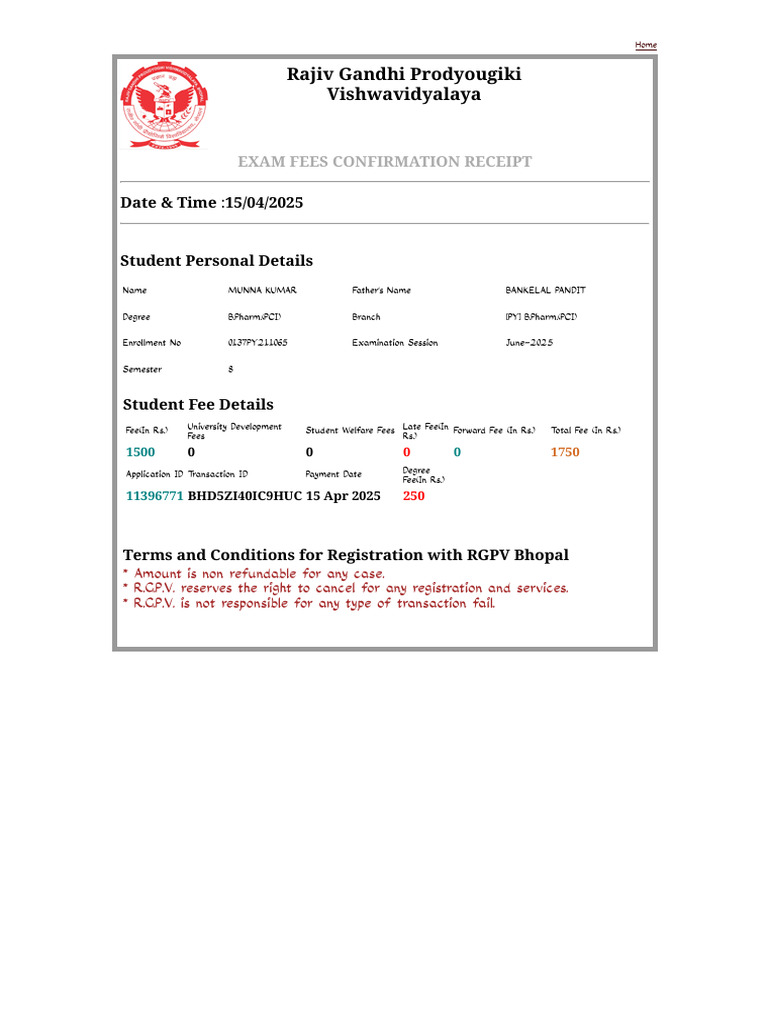 RGPV - Ac.in StudentLife ExamFees - Aspx | PDF