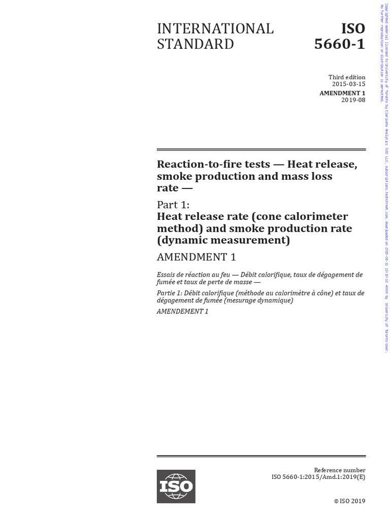 ISO 5660-1:2019 Fire Test Amendment | PDF | International Organization ...