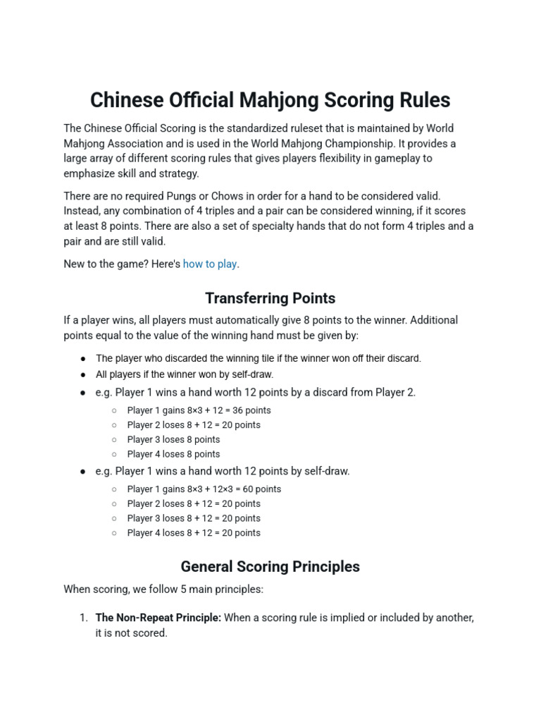 Chinese Mahjong Scoring Rules Explained | PDF | Mahjong