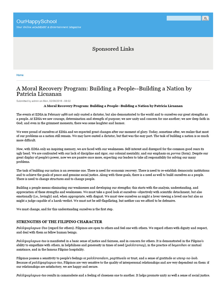 Esp Values Educationmoral Recovery Program Building People Building ...