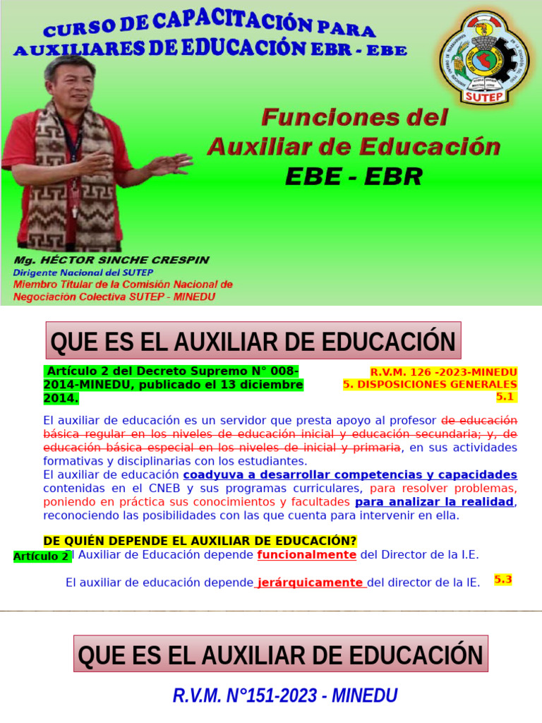 Funciones del Auxiliar de Educación 2023 | PDF | Salón de clases | Maestros