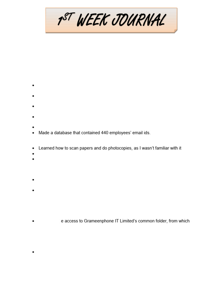 First Week Internship at Grameenphone IT | PDF