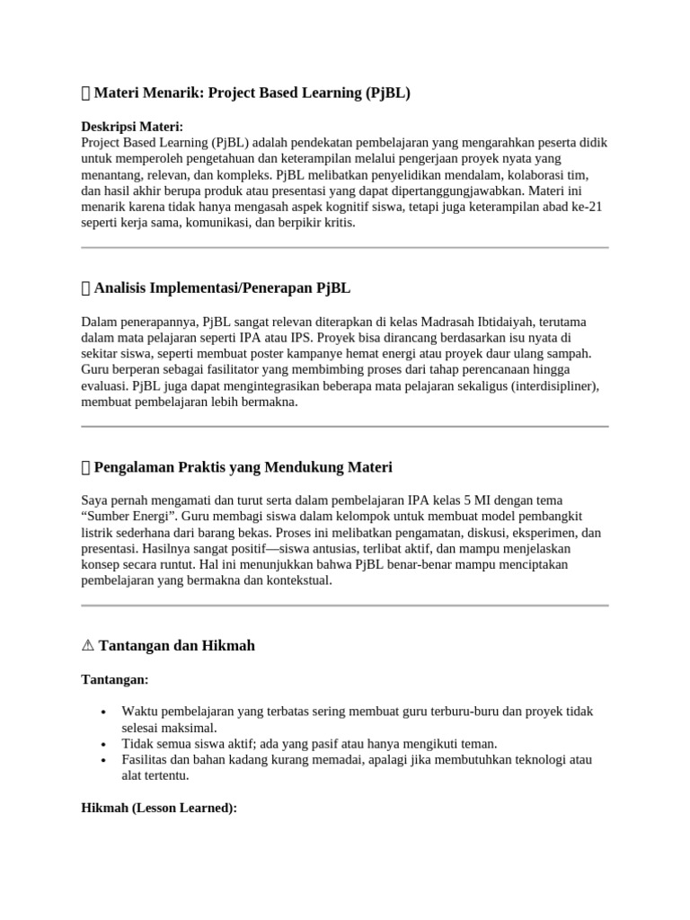 Penerapan Project Based Learning di Kelas | PDF