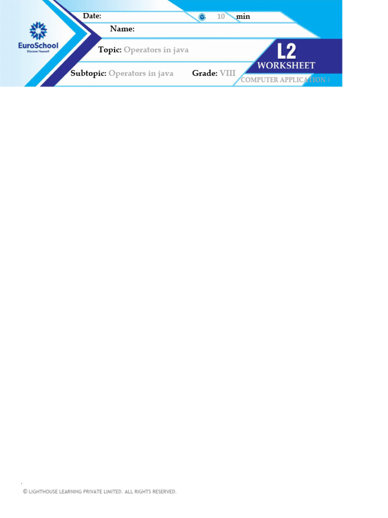 Java Operators Quiz for Grade VIII | PDF | Integer (Computer Science ...