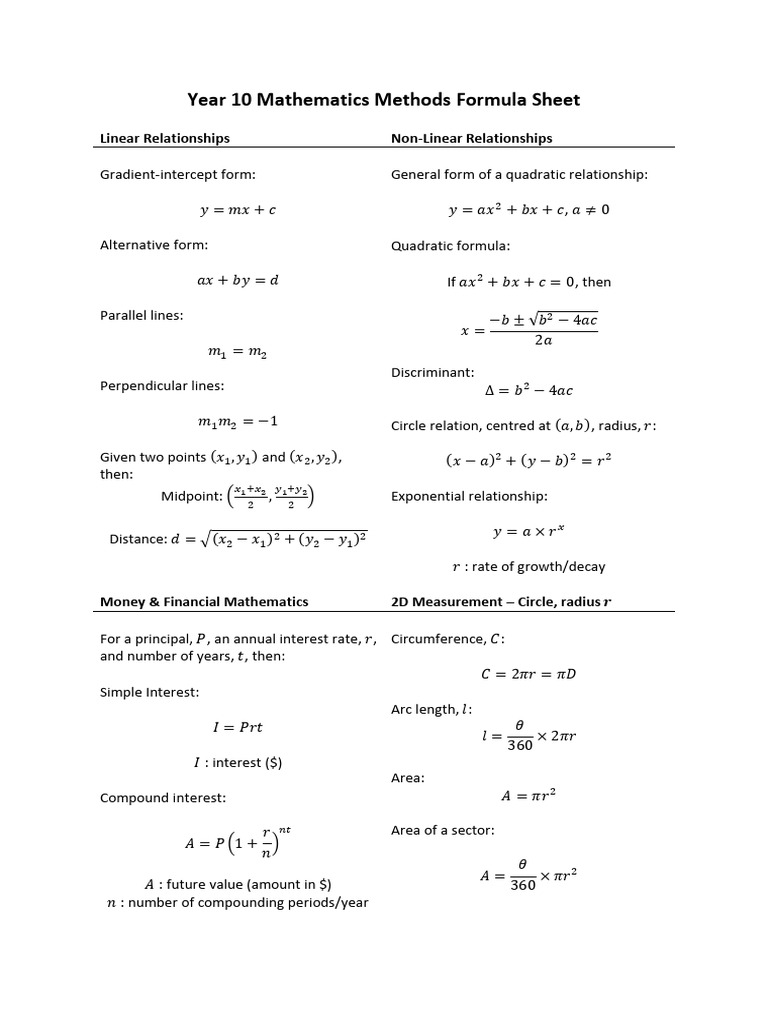 Year 10 Mathematics Methods Guide | PDF | Area | Trigonometry