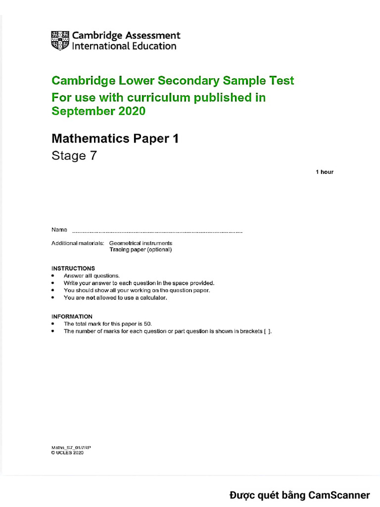Stage 7 Progression Test Math 2020 Paper 1,2 | PDF