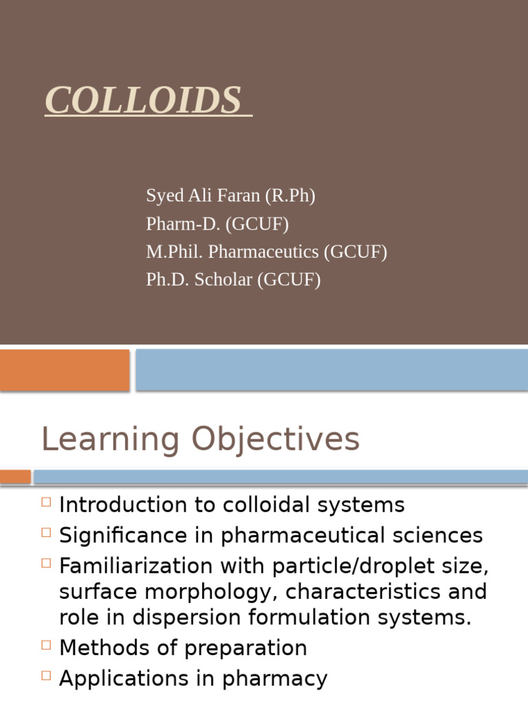 Pharmaceutical Uses of Colloidal Dispersions | PDF | Colloid | Hemodialysis