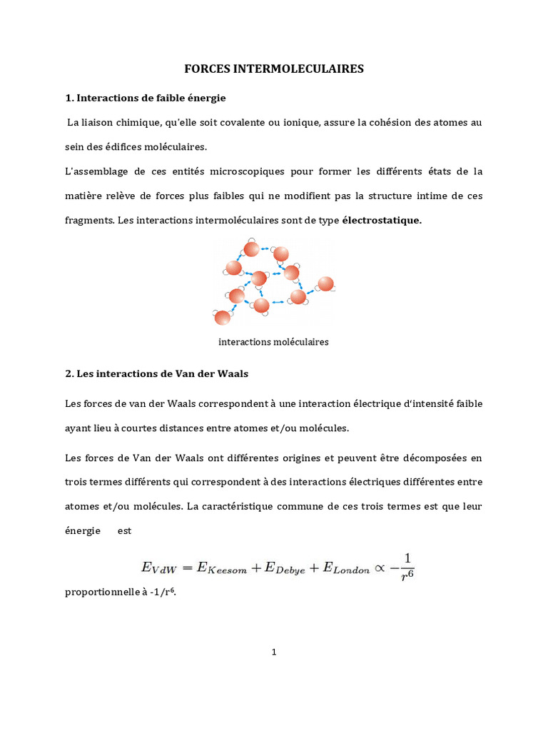 Forces de Keesom et Debye | PDF | Liaison chimique | Liaison hydrogène