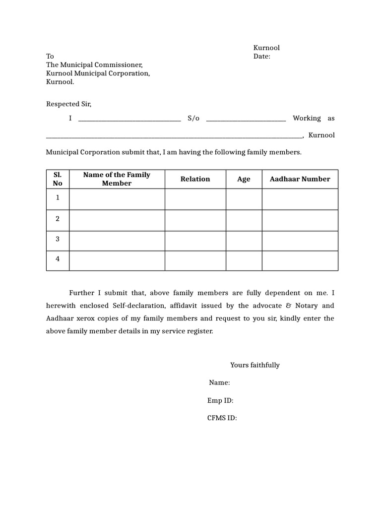 Family Member Registration Request Kurnool | PDF