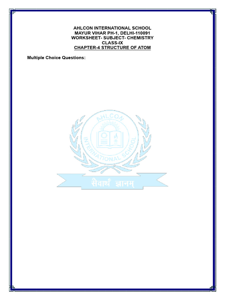 Class 9 Atomic Structure Worksheet Pdf Atoms Atomic Nucleus 