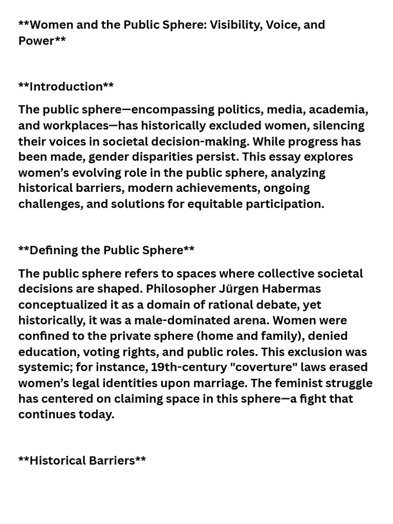 Women and The Public Sphere Visibility, Voice, and Power | PDF | Public ...