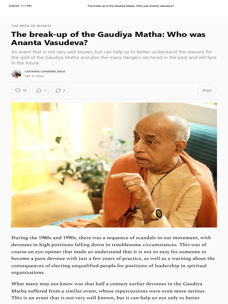 Ananta Vasudeva and Gaudiya Math Split | PDF | Vaishnavism ...