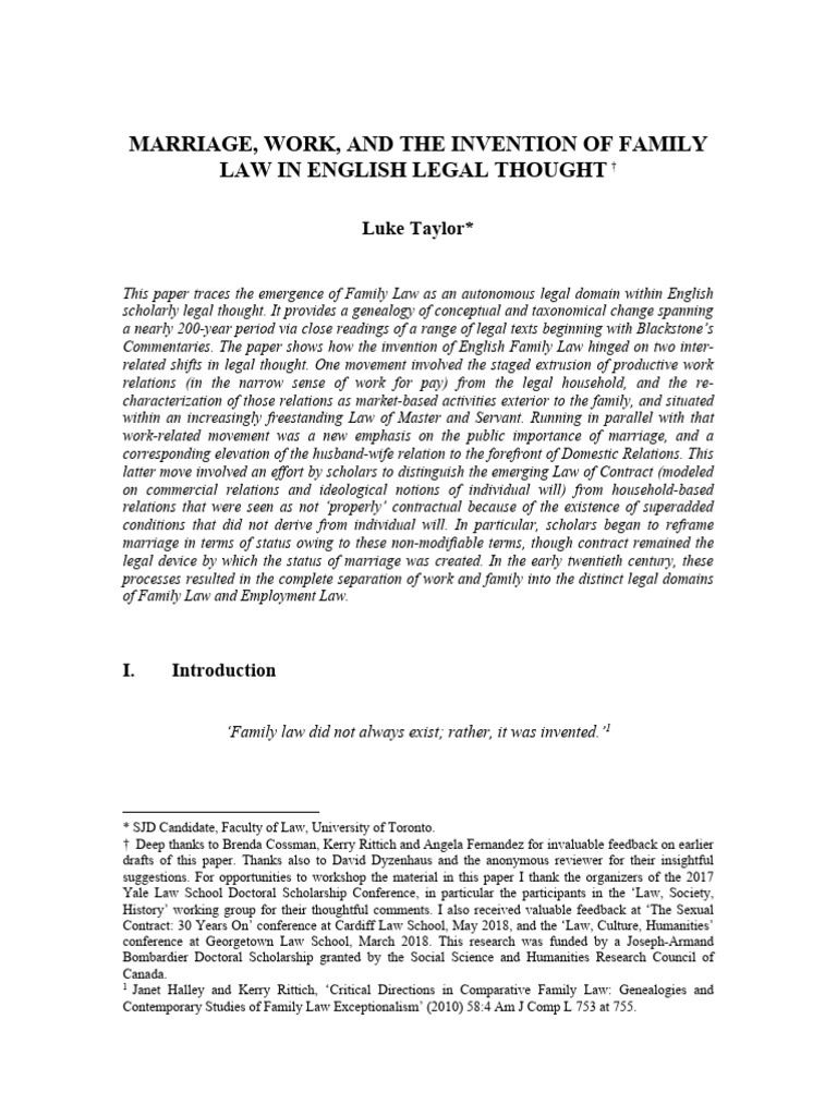 Marriage Work and The Invention of Family Law in English 1bvom4a2 | PDF ...