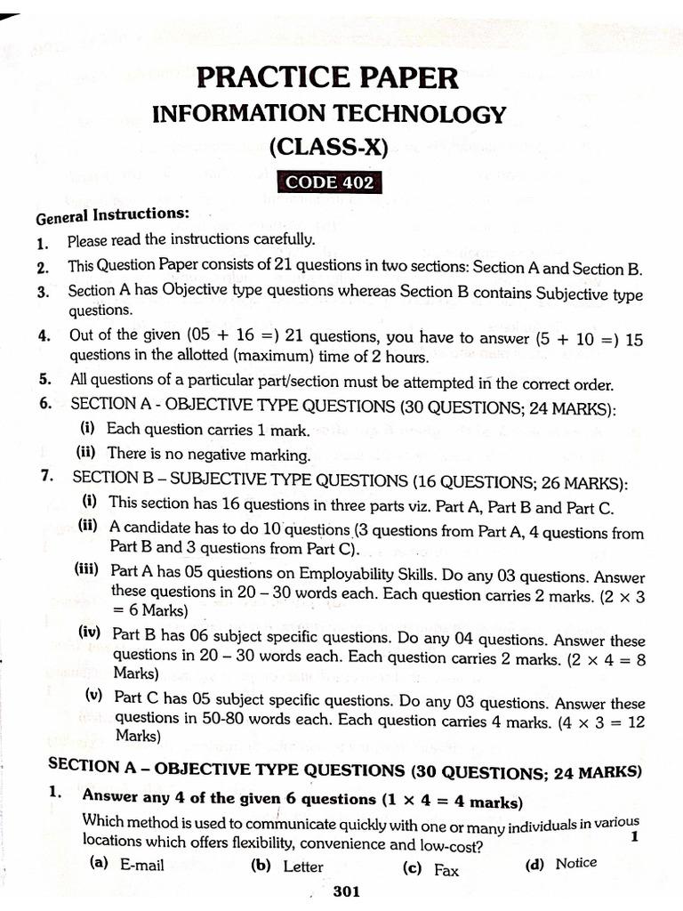 Class X IT 402 Practice Paper | PDF