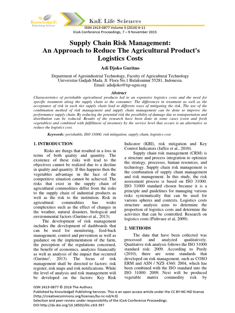 Supply Chain Risk in Agriculture Logistics | PDF | Maize | Risk Management