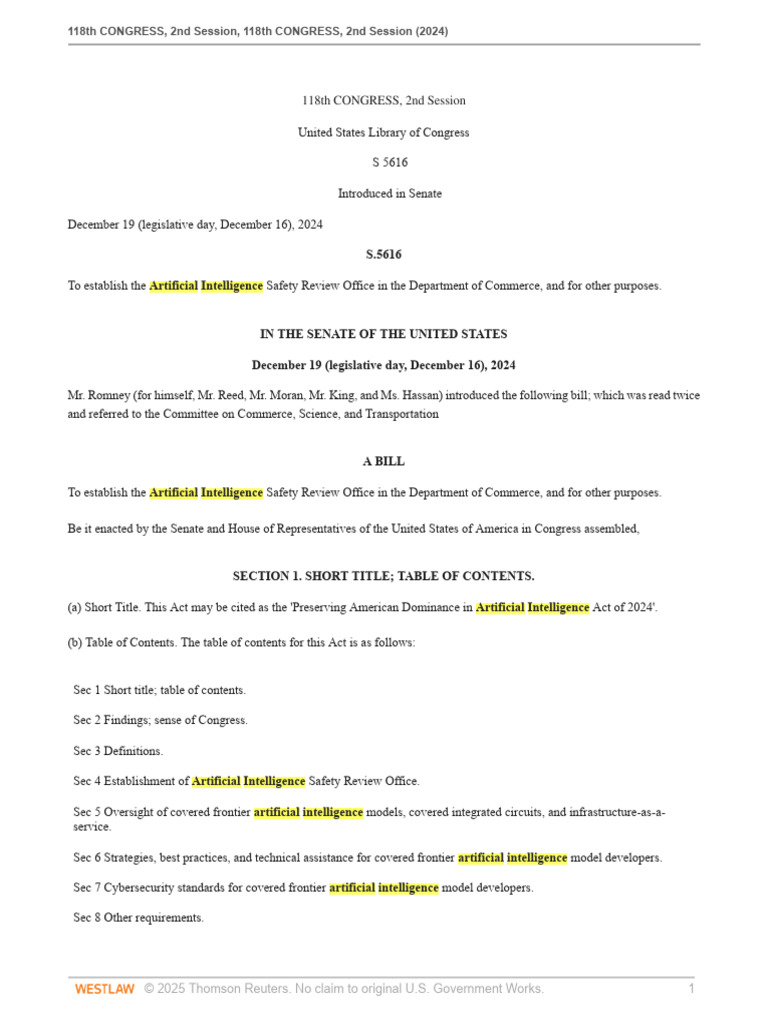 Preserving AI Dominance Act of 2024 | PDF | Artificial Intelligence ...