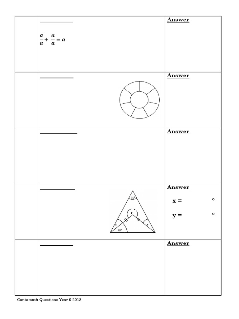 Year 9 Cantamath Questions 2018 | PDF | Discrete Mathematics ...