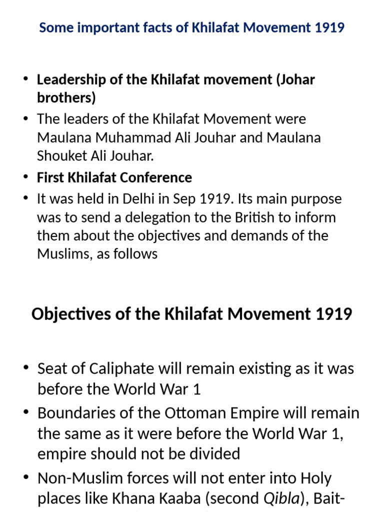 Overview of the Khilafat Movement 1919 | PDF | Caliphate | Indian ...