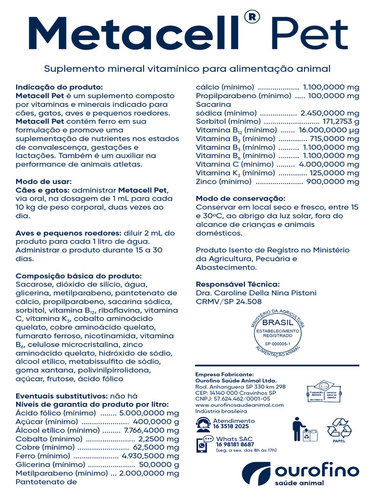 Metacell Pet - Texto Tecnico | PDF | Vitamina | Biomoléculas