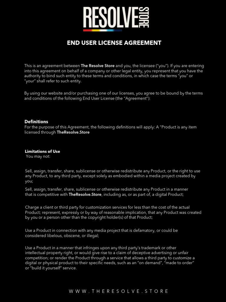License Agreement - The Resolve Store | PDF | License | Copyright