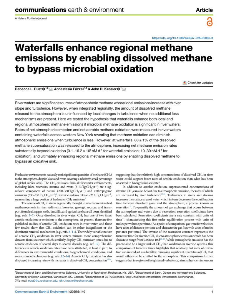 Waterfalls Boost Regional Methane Emissions | PDF | Greenhouse Gas ...