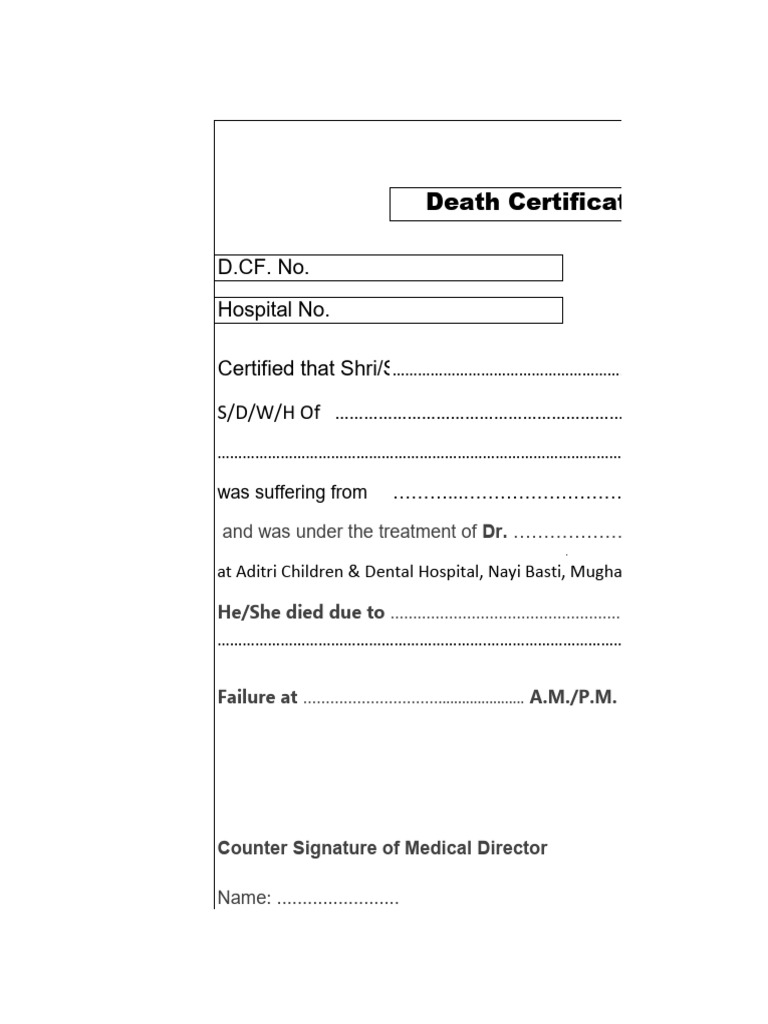 Death Certificate Template for Patients | PDF