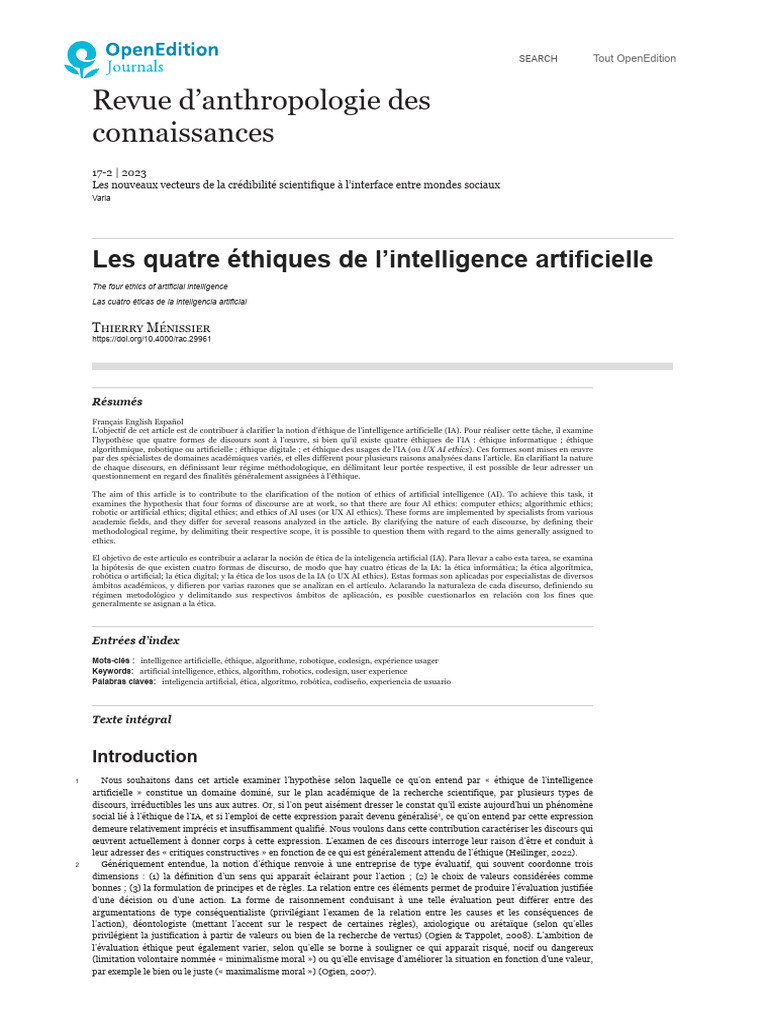 Quatre éthiques de l'intelligence artificielle | PDF | Intelligence ...