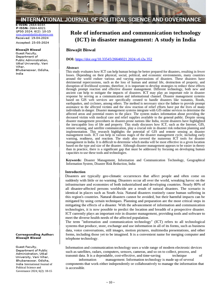 ICT's Role in Disaster Management in India | PDF | Emergency Management ...