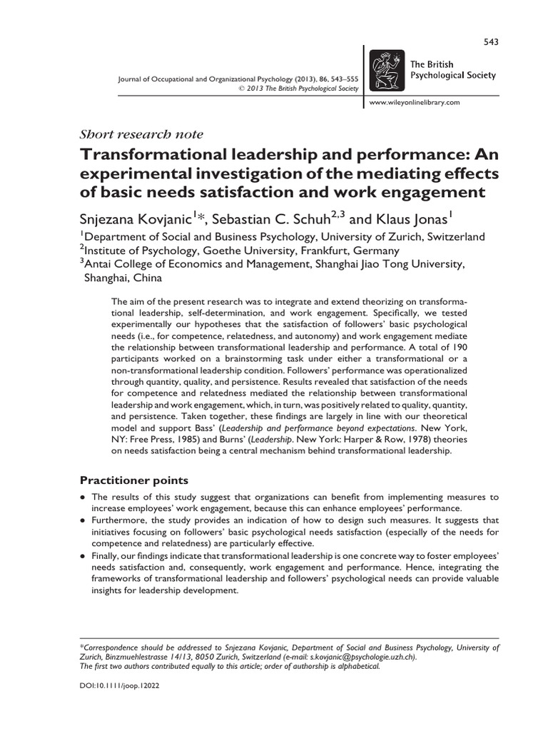 Transformational Leadership's Impact on Performance | PDF ...