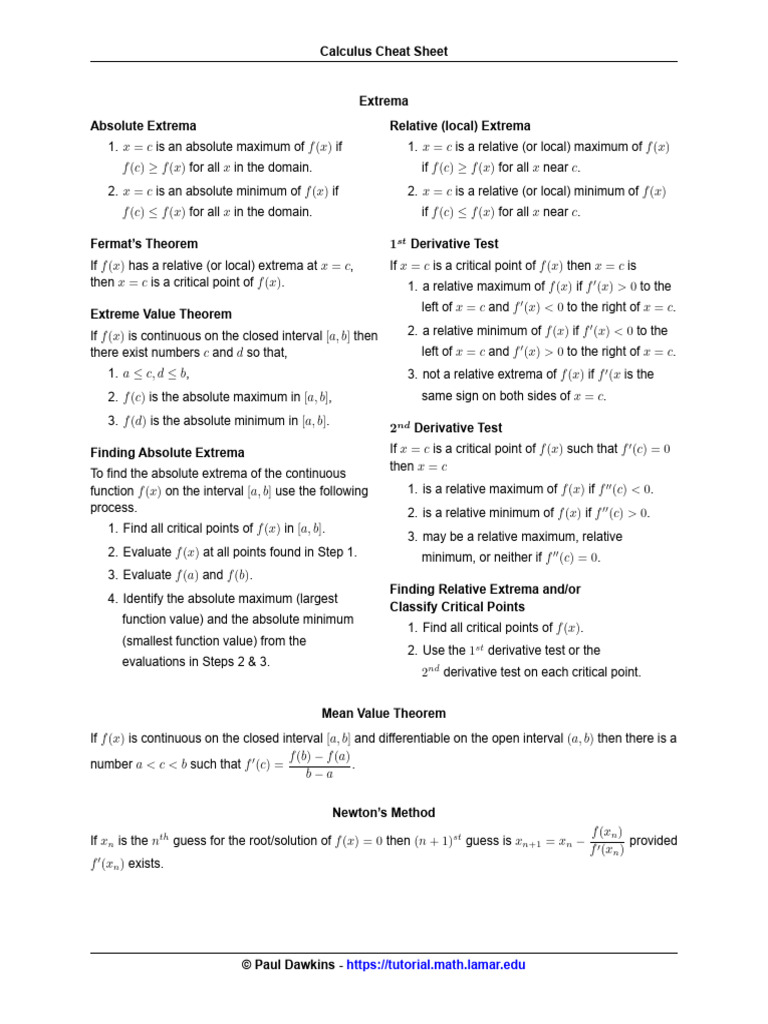 Calculus Extrema and Critical Points Guide | PDF | Mathematical ...