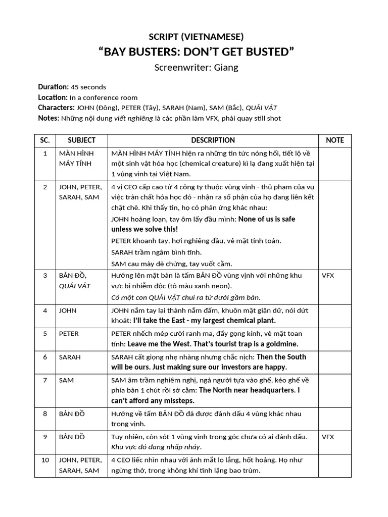 Script Bay Busters (Vietnamese) | PDF