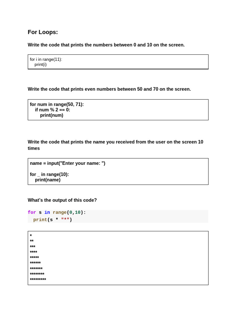 Python For Loops Code Examples | PDF